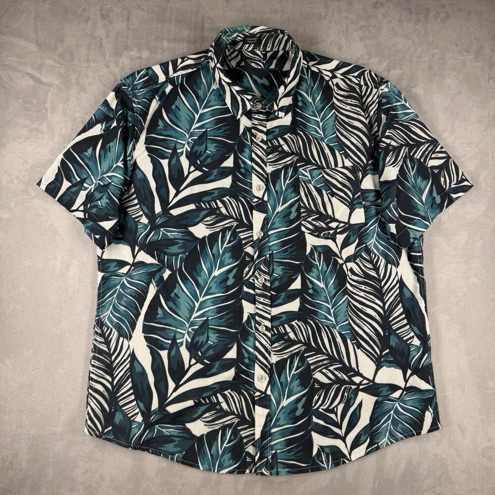 COOFANDY Men's XL Tropical‎ Leaf Print Button Up Shirt Short Sleeve Resort Beach